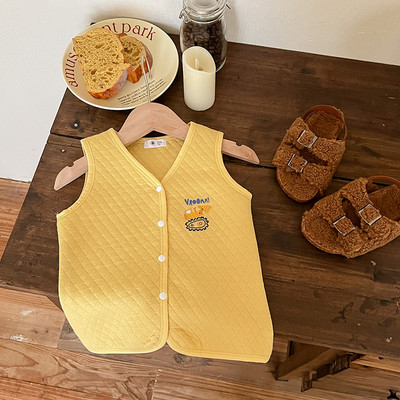 2024 tavaszi őszi gyerek lány mellény, pamut párnázott Argyle gyerek lány pulóver, ujjatlan tömör betűkkel nyomtatott gyerek lány felsőruházat kabát