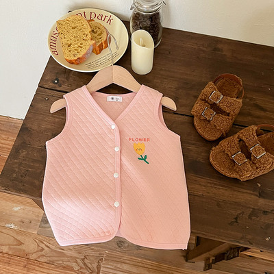 2024 tavaszi őszi gyerek lány mellény, pamut párnázott Argyle gyerek lány pulóver, ujjatlan tömör betűkkel nyomtatott gyerek lány felsőruházat kabát