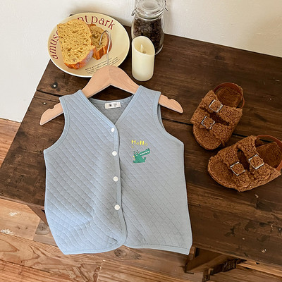 2024 tavaszi őszi gyerek lány mellény, pamut párnázott Argyle gyerek lány pulóver, ujjatlan tömör betűkkel nyomtatott gyerek lány felsőruházat kabát