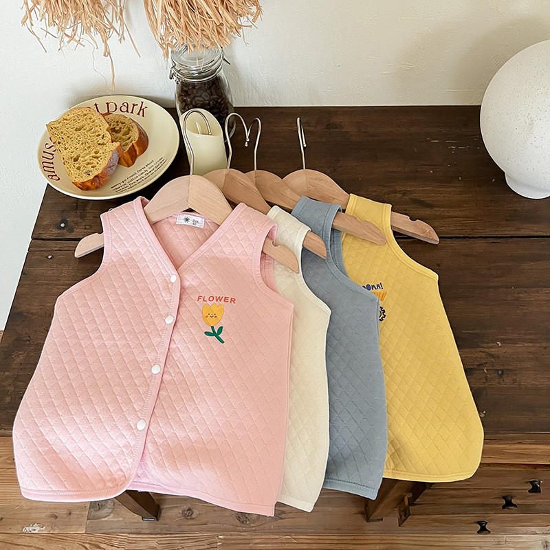 2024 tavaszi őszi gyerek lány mellény, pamut párnázott Argyle gyerek lány pulóver, ujjatlan tömör betűkkel nyomtatott gyerek lány felsőruházat kabát