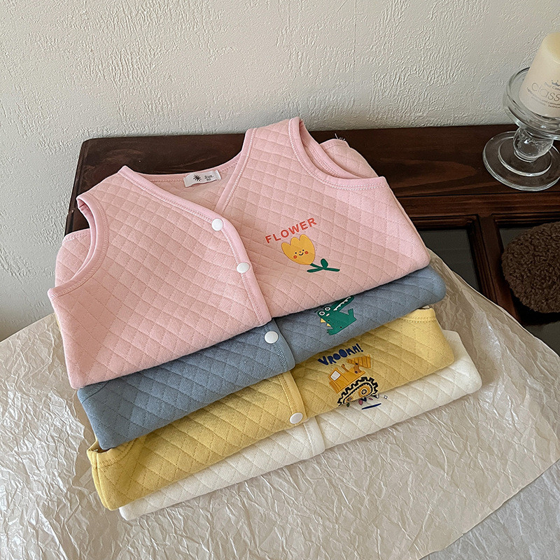 2024 tavaszi őszi gyerek lány mellény, pamut párnázott Argyle gyerek lány pulóver, ujjatlan tömör betűkkel nyomtatott gyerek lány felsőruházat kabát