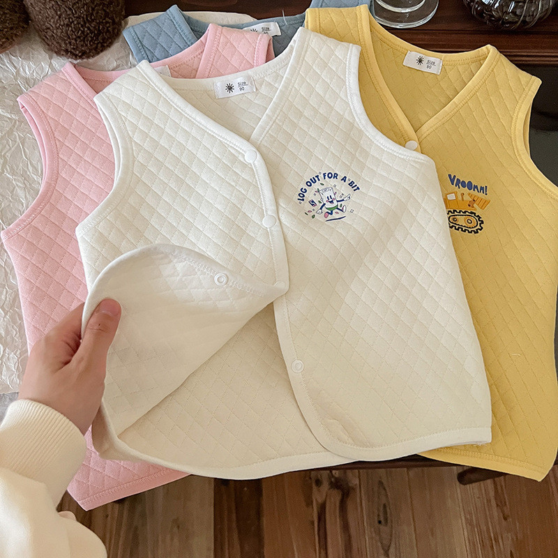 2024 tavaszi őszi gyerek lány mellény, pamut párnázott Argyle gyerek lány pulóver, ujjatlan tömör betűkkel nyomtatott gyerek lány felsőruházat kabát