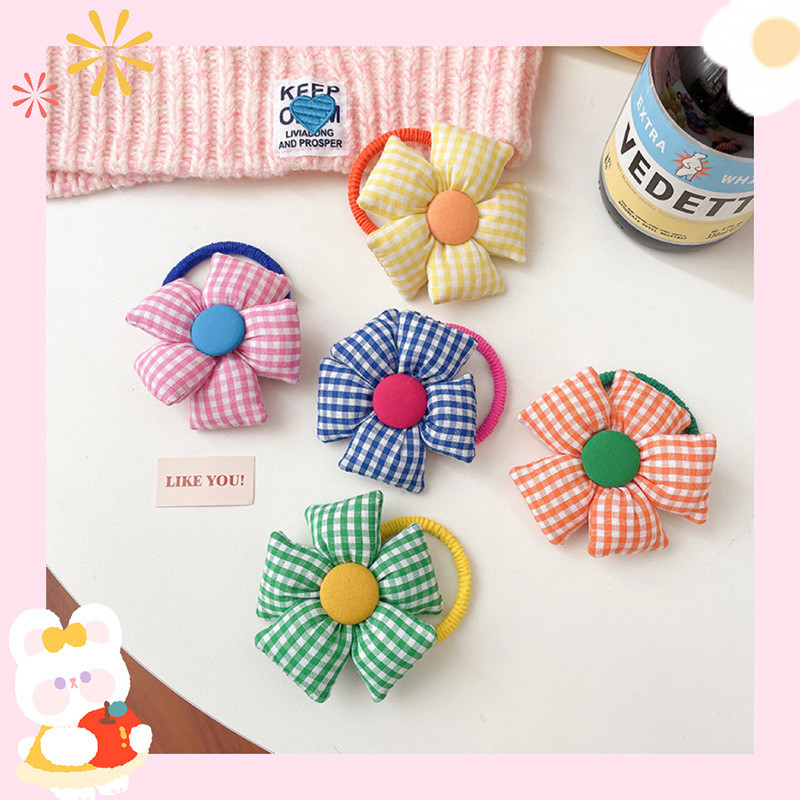 Παιδικά καρό λουλούδι σχοινί μαλλιών Ηλίανθος ελαστικές κορδέλες για τα μαλλιά Γλυκά κορίτσια ψηλή αλογοουρά Πριγκίπισσα κεφαλή Παιδικά αξεσουάρ μαλλιών