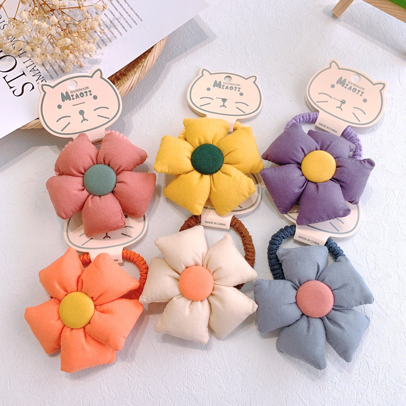 Παιδικά καρό λουλούδι σχοινί μαλλιών Ηλίανθος ελαστικές κορδέλες για τα μαλλιά Γλυκά κορίτσια ψηλή αλογοουρά Πριγκίπισσα κεφαλή Παιδικά αξεσουάρ μαλλιών