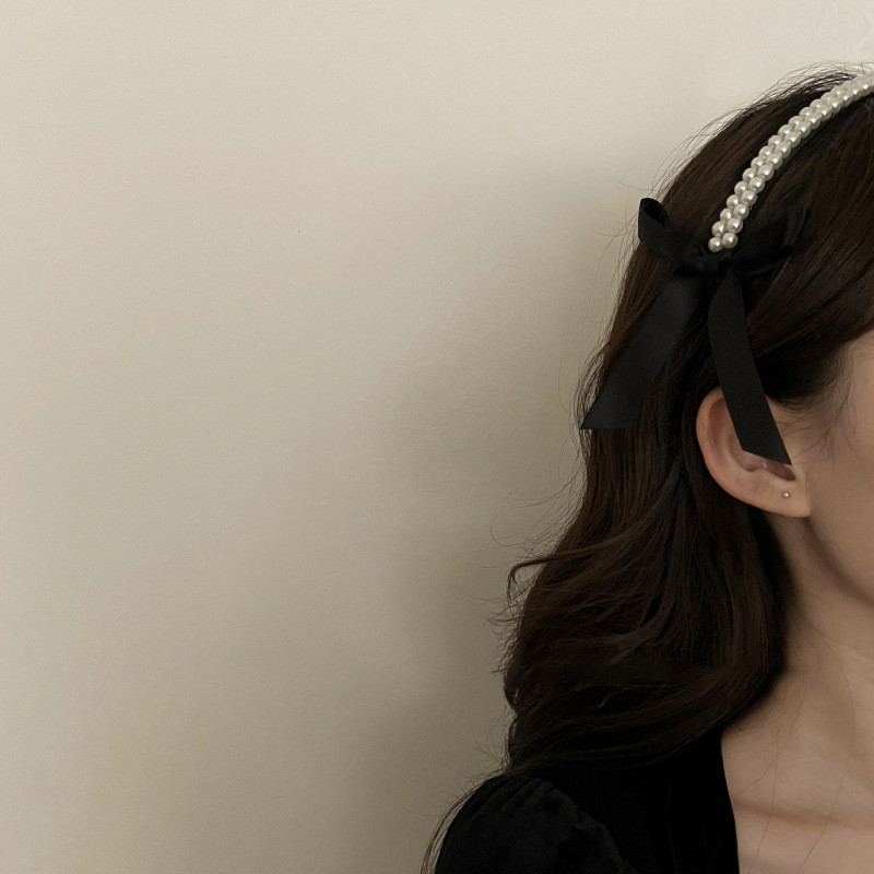 Vintage francia gyöngy masni hajgumi női lányoknak 2022 őszi tél koreai elegáns fekete klasszikus hajkarika hajékszerek