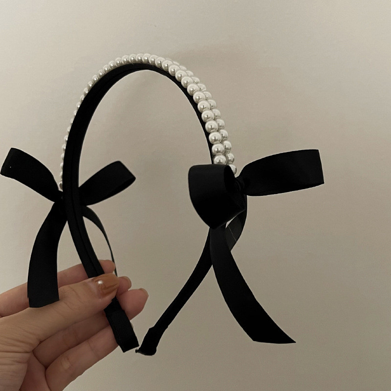 Vintage francia gyöngy masni hajgumi női lányoknak 2022 őszi tél koreai elegáns fekete klasszikus hajkarika hajékszerek
