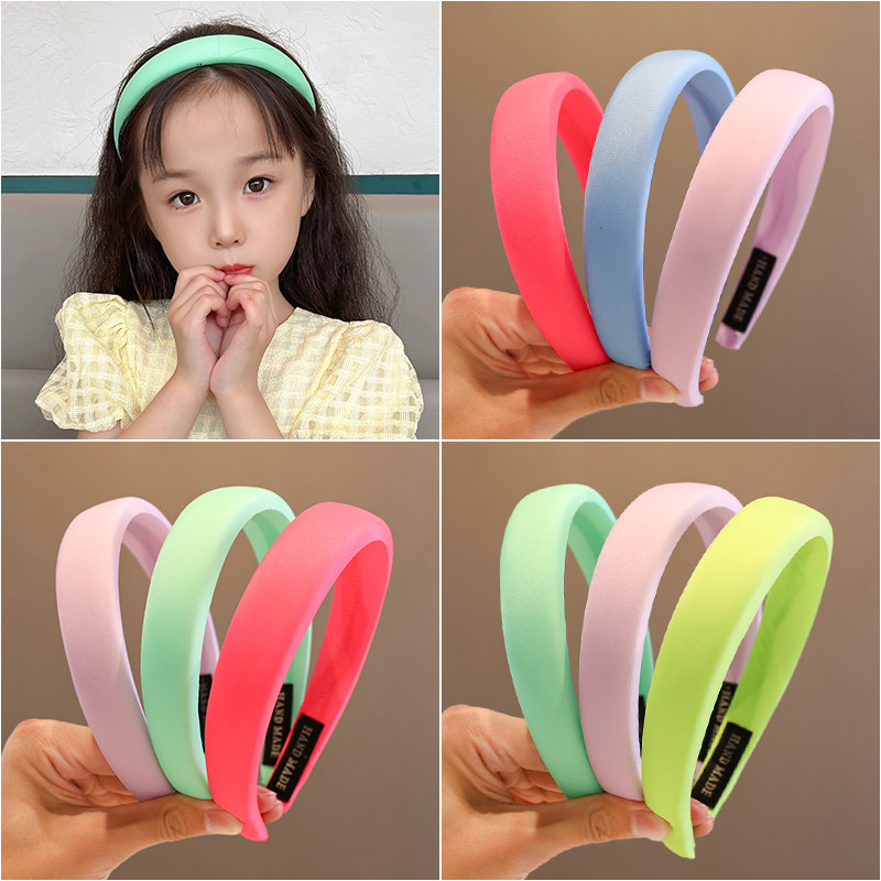 2023 New Children Lovely Headband Kids Γλυκά αξεσουάρ για τα μαλλιά Βρεφικά κορίτσια Χαριτωμένο σφουγγάρι καραμέλα με ευρεία άκρη φθορίζον μασίφ στεφάνι μαλλιών