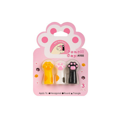 3 τεμ/Σετ Kawaii Cat Pencil Cap Cartoon Silicone Topper Covers for Kids Cute Pencil Extender Σχολικά είδη