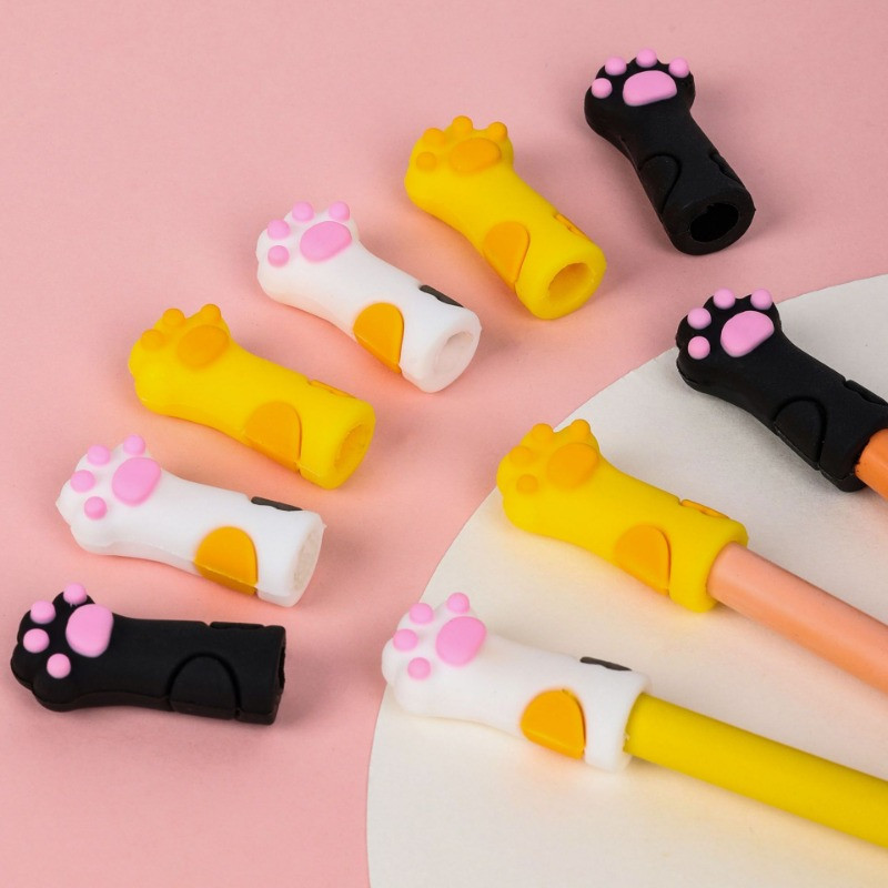 3 τεμ/Σετ Kawaii Cat Pencil Cap Cartoon Silicone Topper Covers for Kids Cute Pencil Extender Σχολικά είδη