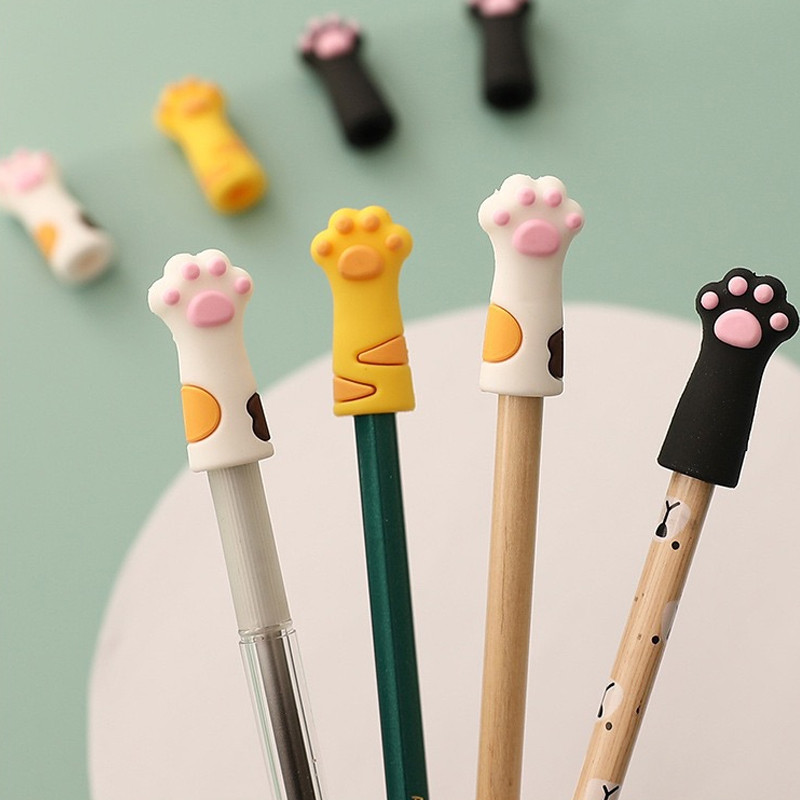 3 τεμ/Σετ Kawaii Cat Pencil Cap Cartoon Silicone Topper Covers for Kids Cute Pencil Extender Σχολικά είδη