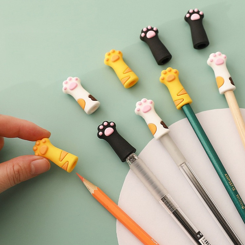 3 τεμ/Σετ Kawaii Cat Pencil Cap Cartoon Silicone Topper Covers for Kids Cute Pencil Extender Σχολικά είδη