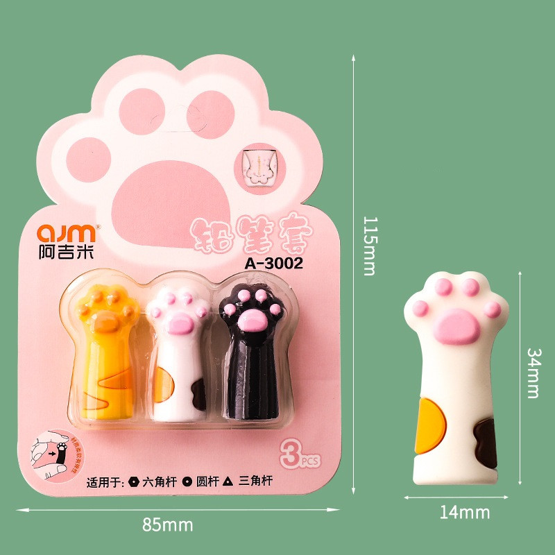 3 τμχ Σετ μολυβιών Cute Cat Paw Κάλυμμα σιλικόνης μαλακό στυλό αφής για μαθητή γραφικής ύλης πολλαπλών σχημάτων