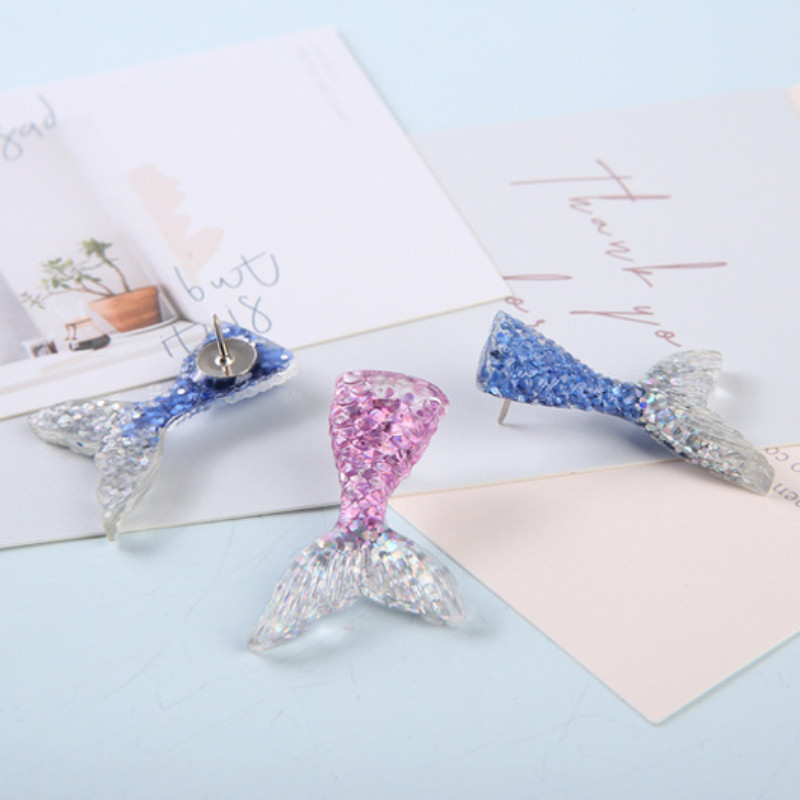 6 DB Aranyos csillogó sellőfarkú hüvelykujj, kreatív gyanta nyomógombos dekoráció parafa tábla Fotó Menetrend Térkép Irodai fix kellékek