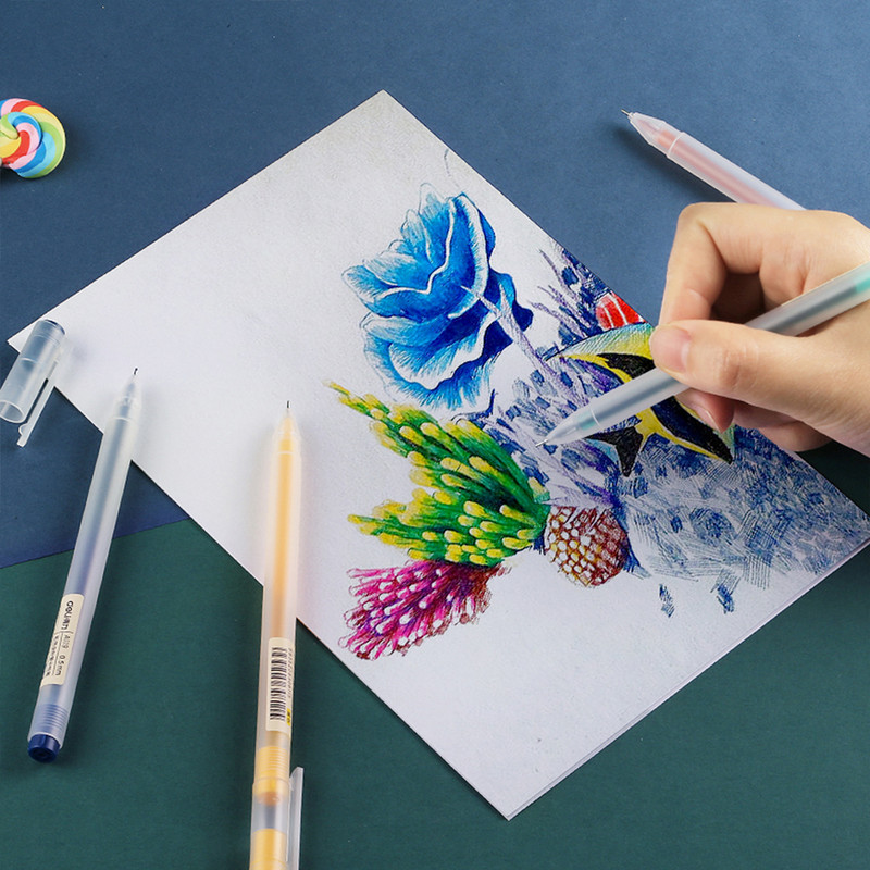 Deli 12Pcs/Set Gel στυλό Σχολικά στυλό Σετ στυλό 0,5mm Έγχρωμο μελάνι Γραφική ύλη Student Supplies Εργαλεία ζωγραφικής γραφής στυλό με βάση το νερό