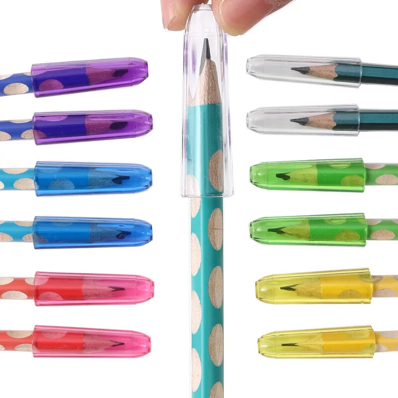 Защитен капак за молив Защитен капак Смесен цвят Пластмасова капачка за химикалка Цветен удължител за молив Накрайник за писалка Защитен капак