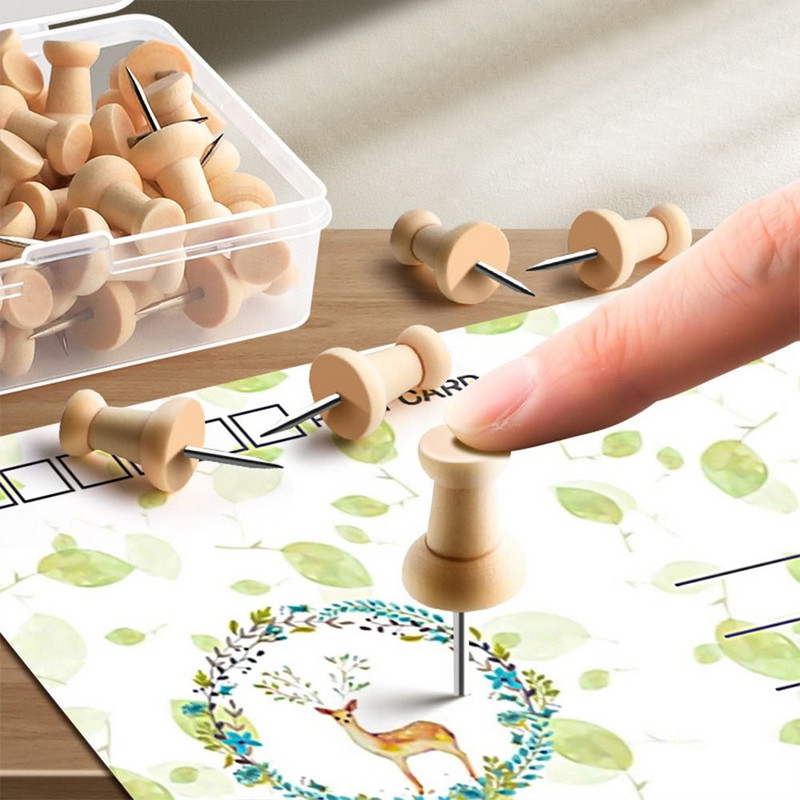 50 ΤΕΜ. Πίνακας φελλού Καρφίτσες καρφίτσες καρφίτσες τοίχου Φωτογραφίες καρφίτσες πινακίδας Ξύλινες πλαστικές καρφίτσες για τον αντίχειρα