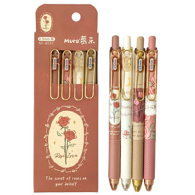4PCS/Sets Гелова химикалка от серията Daisy Rose 0,5MM Химикалка с черен пълнител Писалка за писане Бързосъхнеща писалка с гел мастило Офис ученически пособия