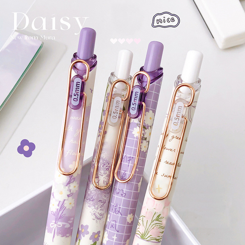 4PCS/Sets Гелова химикалка от серията Daisy Rose 0,5MM Химикалка с черен пълнител Писалка за писане Бързосъхнеща писалка с гел мастило Офис ученически пособия