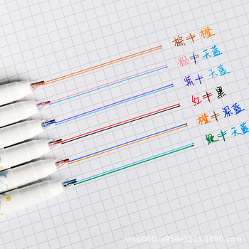 6 бр./кутия Комплект гел химикалки с двуцветни линии Креативна писалка с графити Консумативи за рисуване Kawaii Канцеларски материали Маркер за четене на ученици Направи си сам