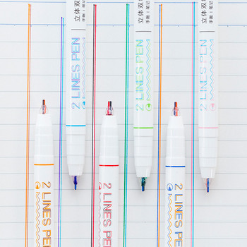 6 бр./кутия Комплект гел химикалки с двуцветни линии Креативна писалка с графити Консумативи за рисуване Kawaii Канцеларски материали Маркер за четене на ученици Направи си сам