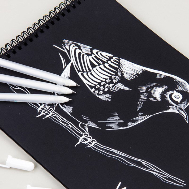 „Sakura Gelly Roll“ gelio rašiklis, baltas, 0,5 mm, 0,8 mm, 1,0 mm „High Light Marke Pen“ juodas kartono meninis dažymo rašiklis, baltos linijos rašikliai