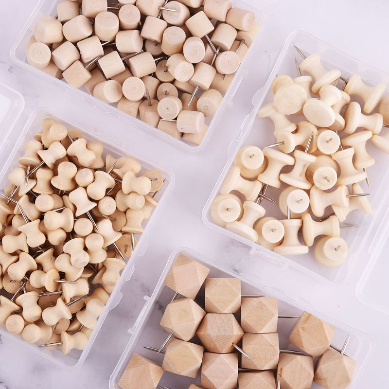 1 κουτί Ξύλινες καρφίτσες πινακίδας Πινέζες Σχέδιο φωτογραφίας Καρφιά τοίχου Σχολικά είδη γραφείου escritório кнопки канцелярские