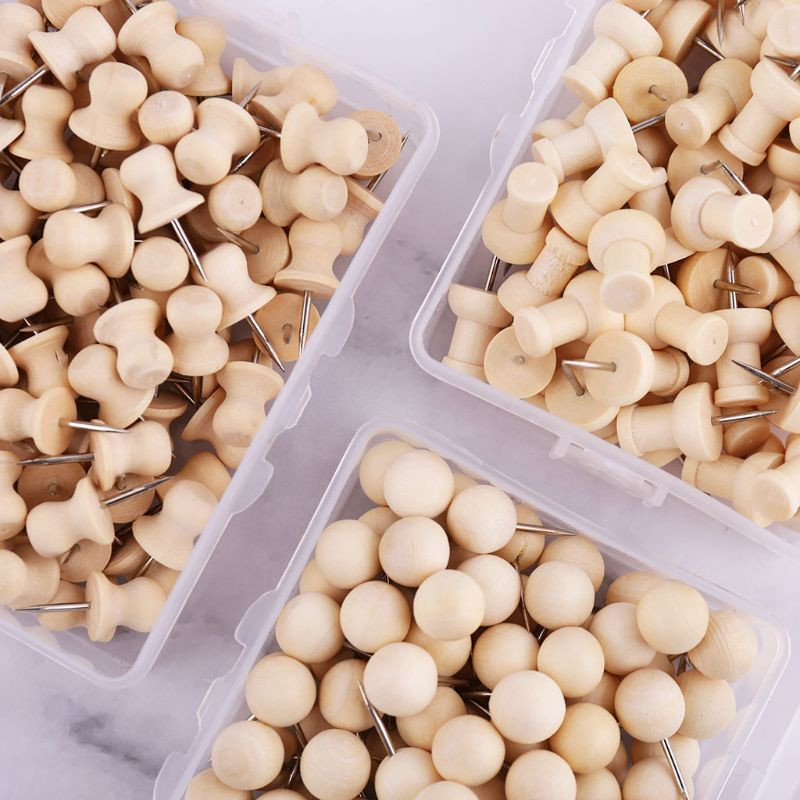 1 κουτί Ξύλινες καρφίτσες πινακίδας Πινέζες Σχέδιο φωτογραφίας Καρφιά τοίχου Σχολικά είδη γραφείου escritório кнопки канцелярские