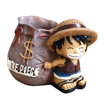 Аниме One Piece Luffy Resin Office Holders Колекционерска Monkey D Luffy 10cm Desk Pencil Pot Holder Action Figure Office Use