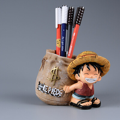 Anime One Piece Luffy Resin biroja pildspalvu turētāji kolekcionējami Monkey D Luffy 10 cm rakstāmgalda zīmuļa podiņa turētājs Darbības figūra Biroja lietošanai