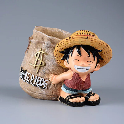 Аниме One Piece Luffy Resin Office Holders Колекционерска Monkey D Luffy 10cm Desk Pencil Pot Holder Action Figure Office Use