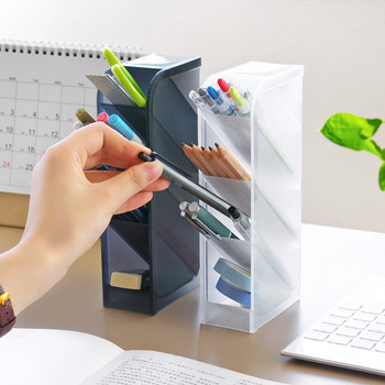 Многофункционален държач за писалка с 4 решетки Pp Пластмасов матиран органайзер за бюро Ученически пособия Съхранение на канцеларски материали Офис държач за молив