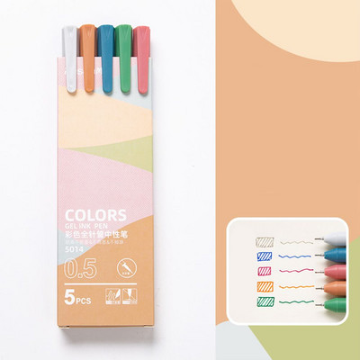 Гел химикалка 0,5 мм пълнене с гладко мастило, издръжлива писалка за подписване, 5 цвята, ретро цветни химикалки Macarons, подаръчен комплект