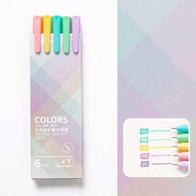 Гел химикалка 0,5 мм пълнене с гладко мастило, издръжлива писалка за подписване, 5 цвята, ретро цветни химикалки Macarons, подаръчен комплект