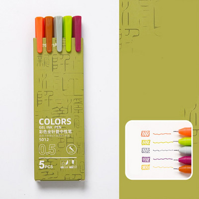 Гел химикалка 0,5 мм пълнене с гладко мастило, издръжлива писалка за подписване, 5 цвята, ретро цветни химикалки Macarons, подаръчен комплект