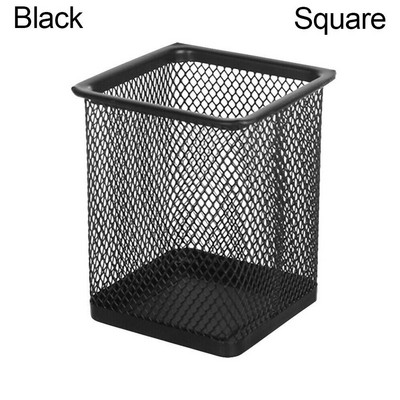 Apvalios/kvadratinės formos tinklinio rašiklio puodo laikiklis Daugiafunkcis metalinis laikymo dėklas pieštukui liniuotei, žirklėms, mažoms smulkmenoms, rašomasis stalas