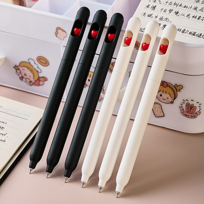 3 db/Szett Aranyos forgatható Love Gel toll Kawaii 0,5 mm-es fekete golyóstoll Irodai iskolai írószer kellékek diák írótoll semleges toll