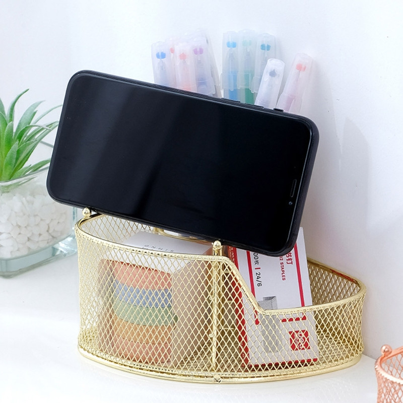 Kiváló Rose Gold írószer tartó Arany hálós tolltartó Stílusos telefonállvány íróasztali díszek Ideális irodai szállításhoz