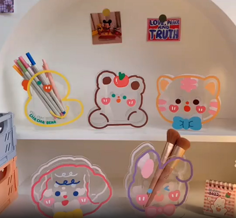 Kreativna cijev olovke Jednostavna akrilna cijev olovke Prozirna dekoracija za radnu površinu učenika Slatki čajni medo Višenamjenski pribor