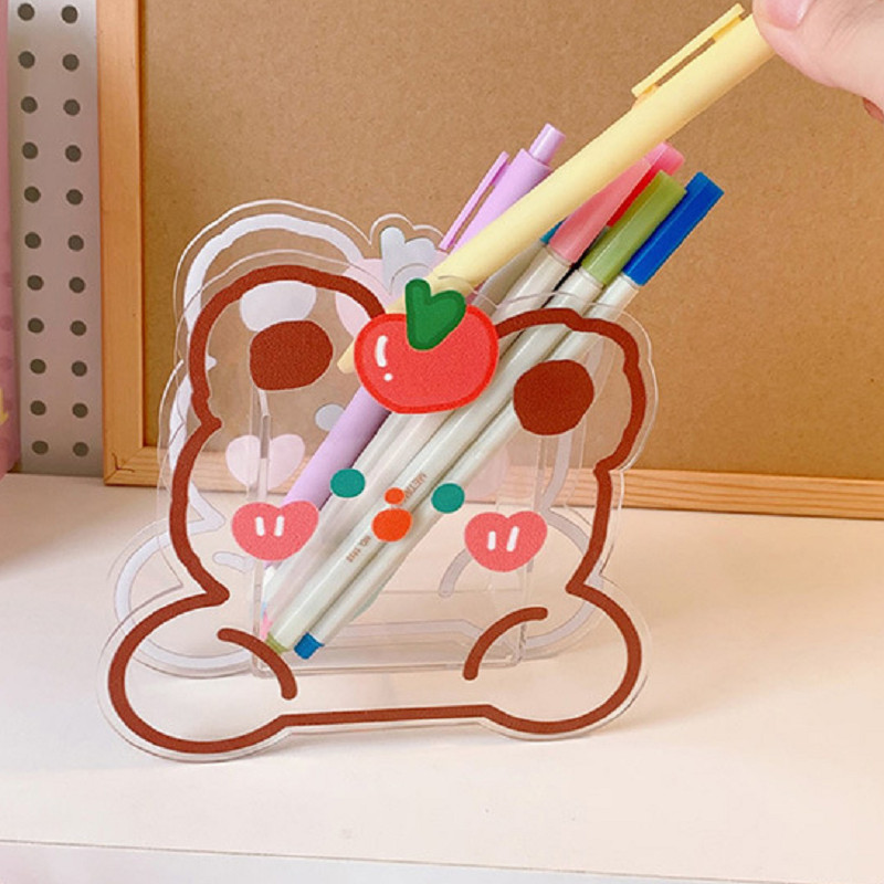 Kreativna cijev olovke Jednostavna akrilna cijev olovke Prozirna dekoracija za radnu površinu učenika Slatki čajni medo Višenamjenski pribor