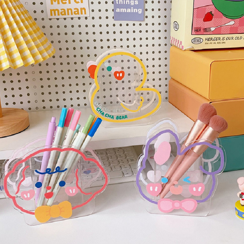 Kreativna cijev olovke Jednostavna akrilna cijev olovke Prozirna dekoracija za radnu površinu učenika Slatki čajni medo Višenamjenski pribor