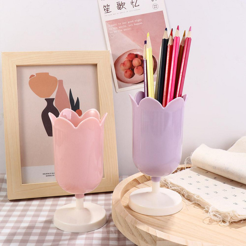Műanyag tulipán tolltartó lány kis sminkdoboz Iskola írószer kellékek szervező asztali dekoráció
