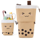 Стоящ калъф за моливи с мляко и чай Симпатичен телескопичен държач за химикалка Студентска торбичка за канцеларски материали Кутия за химикалки за училищни офис консумативи Чанта за моливи