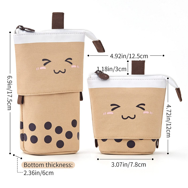 Стоящ калъф за моливи с мляко и чай Симпатичен телескопичен държач за химикалка Студентска торбичка за канцеларски материали Кутия за химикалки за училищни офис консумативи Чанта за моливи