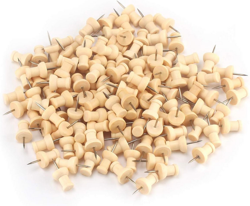 50 τεμ. Thumb Tacks - Τυπικές καρφίτσες ώθησης Steel Point and Wooden που χρησιμοποιούνται για σανίδες από φελλό ή χάρτες και ημερολόγιο, προμήθειες γραφείου για το σπίτι Cra