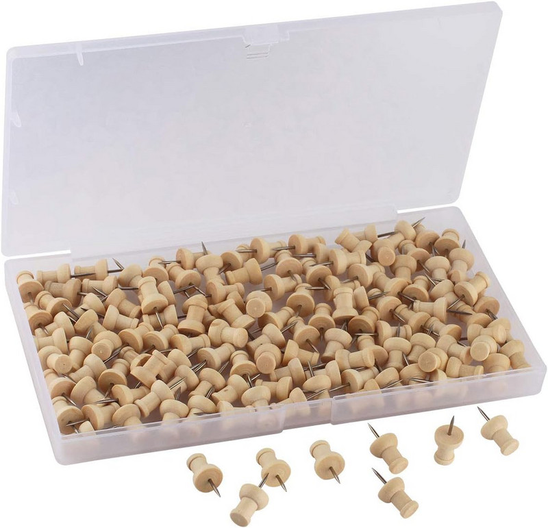 50 τεμ. Thumb Tacks - Τυπικές καρφίτσες ώθησης Steel Point and Wooden που χρησιμοποιούνται για σανίδες από φελλό ή χάρτες και ημερολόγιο, προμήθειες γραφείου για το σπίτι Cra