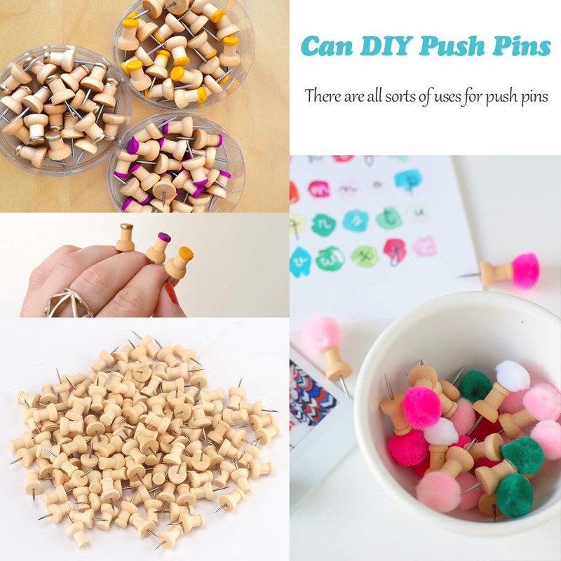 50 τεμ. Thumb Tacks - Τυπικές καρφίτσες ώθησης Steel Point and Wooden που χρησιμοποιούνται για σανίδες από φελλό ή χάρτες και ημερολόγιο, προμήθειες γραφείου για το σπίτι Cra