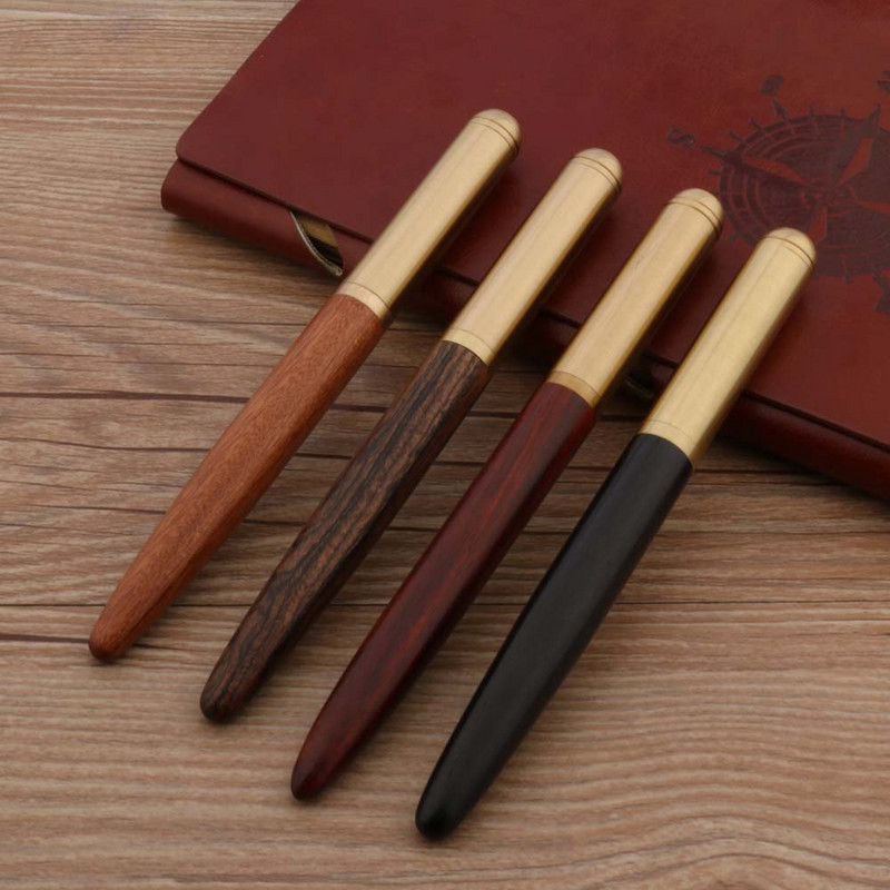 Υψηλής ποιότητας Χάλκινο Ξύλο RollerBall Στυλό ορείχαλκο Έβενος περιστρεφόμενος Κόκκινος χρυσός BALL POINT PEN Γραφική ύλη σχολικά είδη Γράψιμο