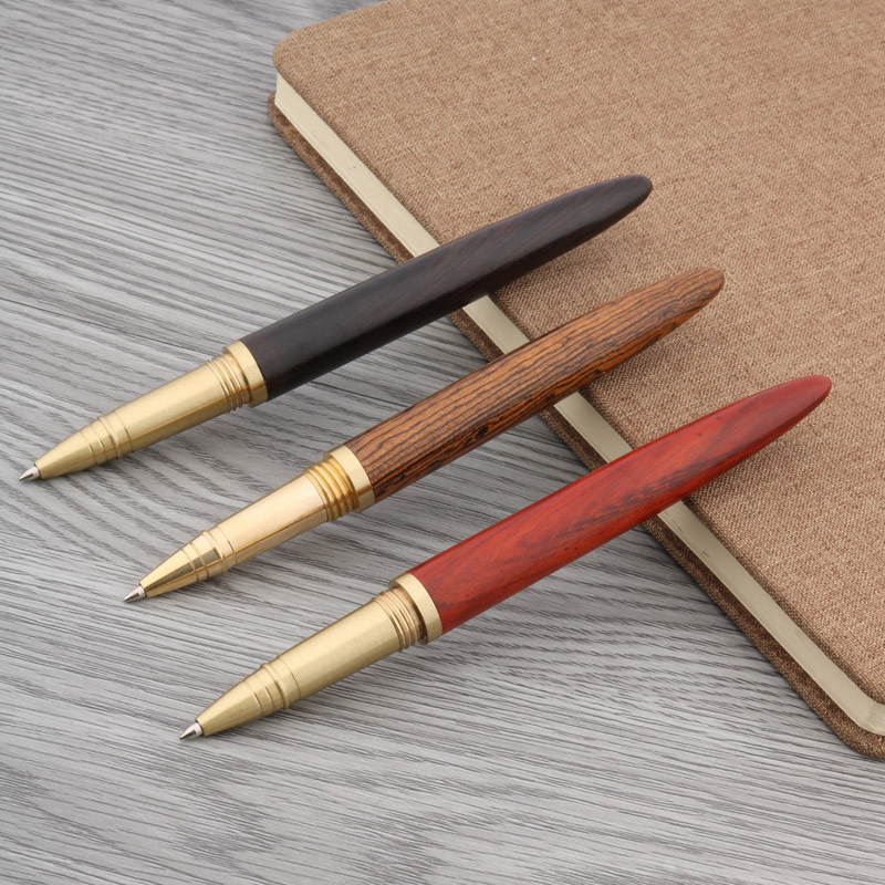 Υψηλής ποιότητας Χάλκινο Ξύλο RollerBall Στυλό ορείχαλκο Έβενος περιστρεφόμενος Κόκκινος χρυσός BALL POINT PEN Γραφική ύλη σχολικά είδη Γράψιμο