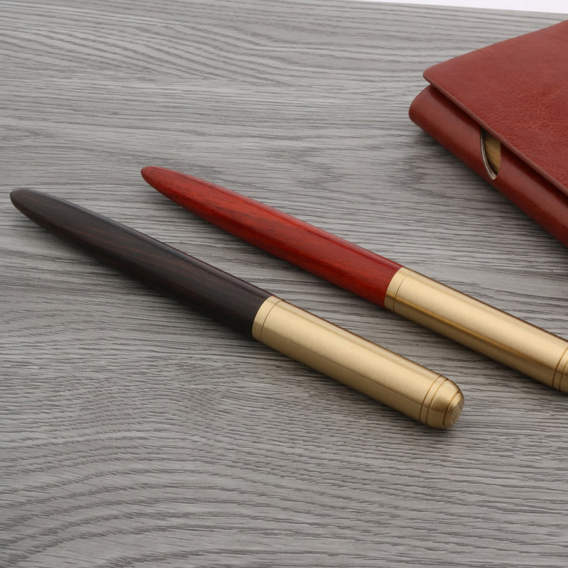 Υψηλής ποιότητας Χάλκινο Ξύλο RollerBall Στυλό ορείχαλκο Έβενος περιστρεφόμενος Κόκκινος χρυσός BALL POINT PEN Γραφική ύλη σχολικά είδη Γράψιμο