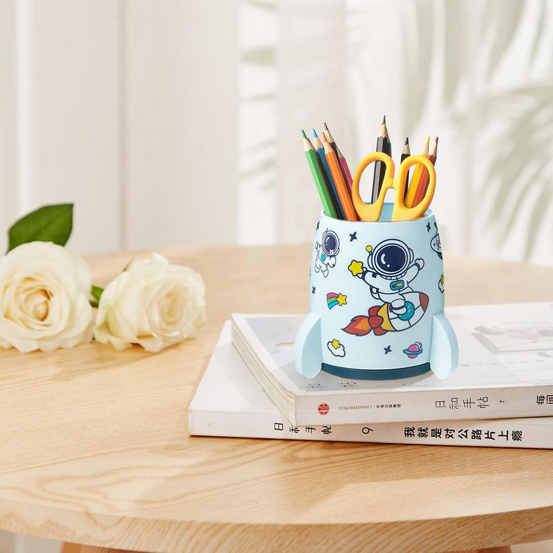 Αυτοκόλλητο με πινέλο μακιγιάζ θήκη στυλό πυραύλων Κουτί αποθήκευσης μολυβιού υψηλής χωρητικότητας Αισθητικό μολύβι σε σχήμα πυραύλου με αυτοκόλλητο αστροναύτη